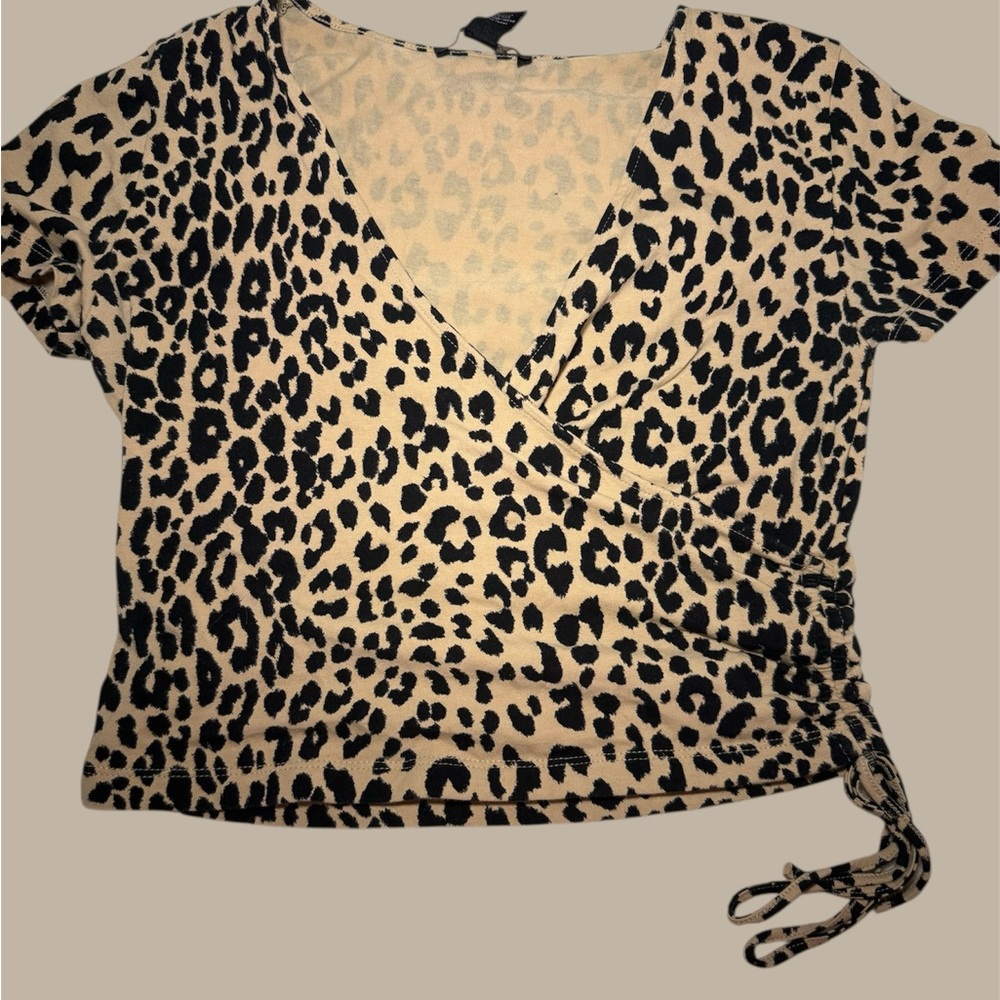 Forever 21 Black and Cream Flutter Sleeve Wrap Blouse